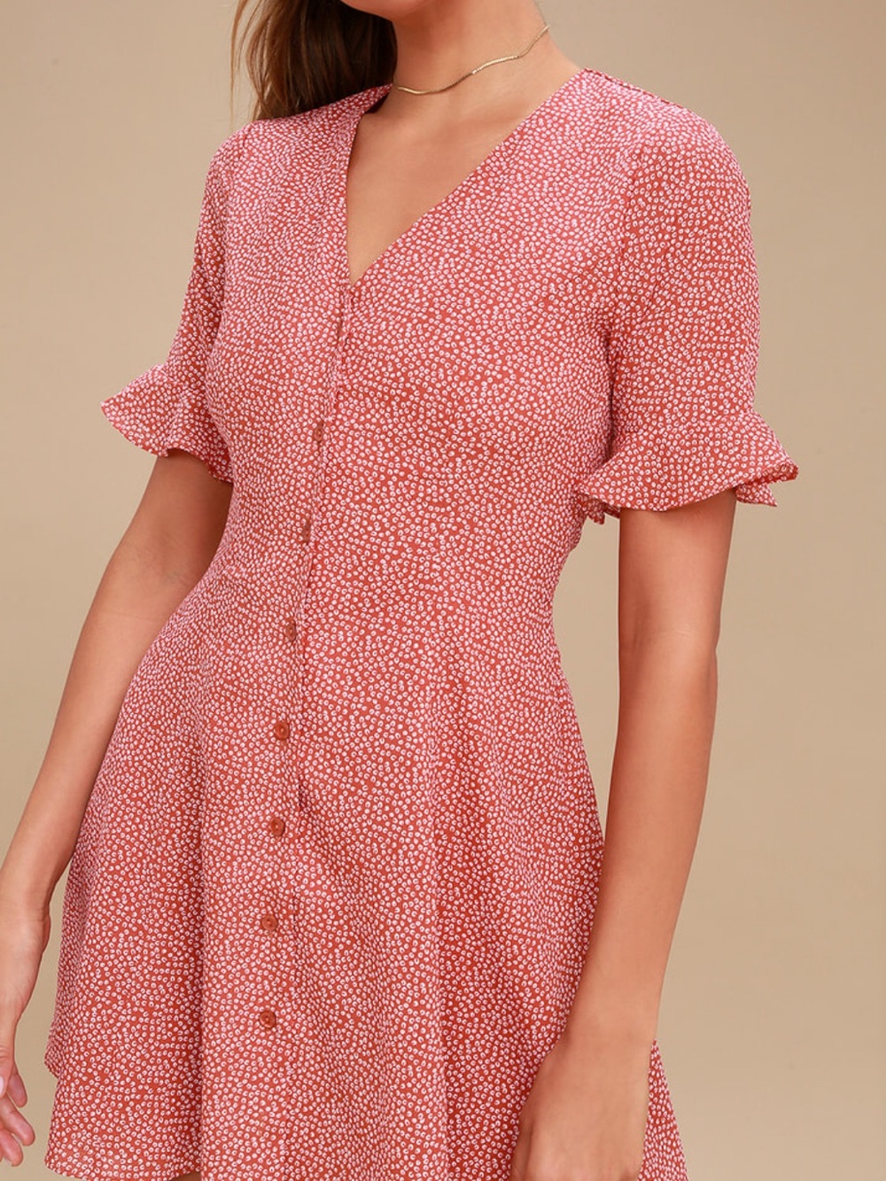 Lulu's Rose Dot Button-Front Midi Dress